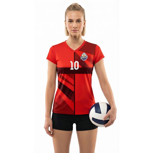 Kırmızı Bordo Renkli - Desenli Voleybol Forması Önden Görünüm