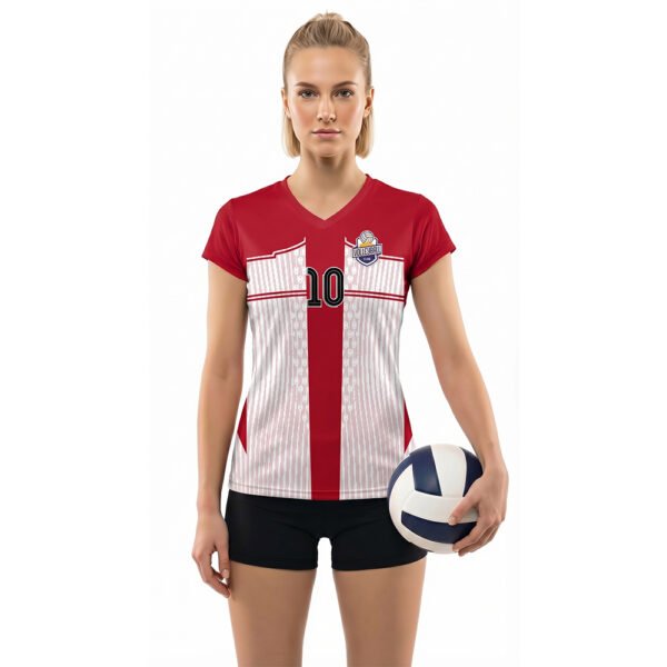 Beyaz Bordo - Desenli Voleybol Forması Önden Görünüm