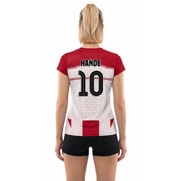 Beyaz Bordo - Desenli Voleybol Forması Arkadan Görünüm
