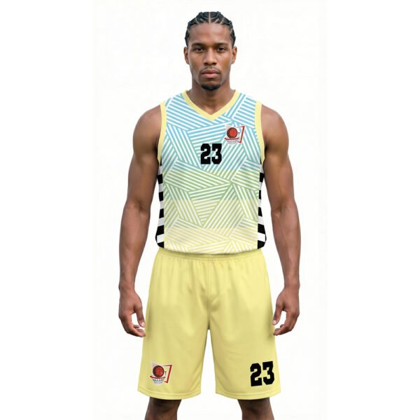 Sarı Mavi Renkli - Çizgili Basketbol Forması Önden Görünüm