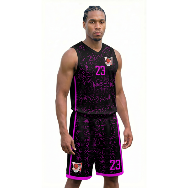 Siyah Mor Renkli - Noktalı Basketbol Forması Çaprazdan Görünüm