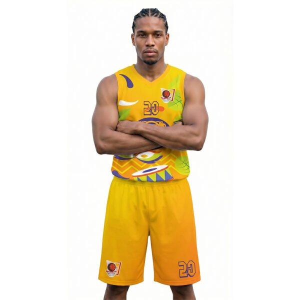 Sarı ve Çok Renkli - Desenli Basketbol Forması Önden Görünüm