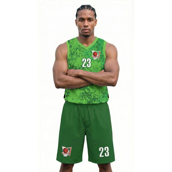 Yeşil - Desenli Basketbol Forması Önden Görünüm