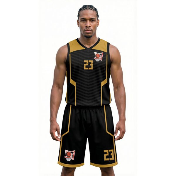Siyah Gold - Desenli Basketbol Forması Önden Görünüm