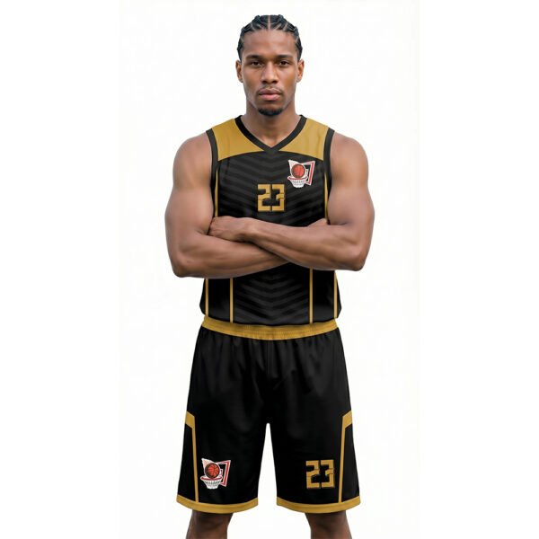 Siyah Gold - Desenli Basketbol Forması Önden Görünüm