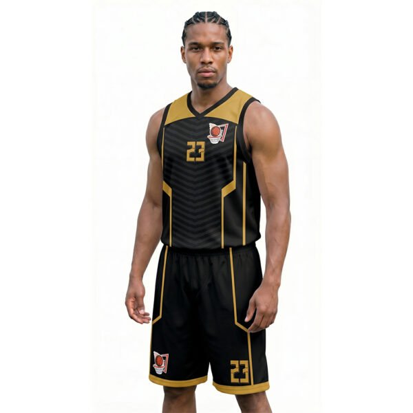 Siyah Gold - Desenli Basketbol Forması Çaprazdan Görünüm