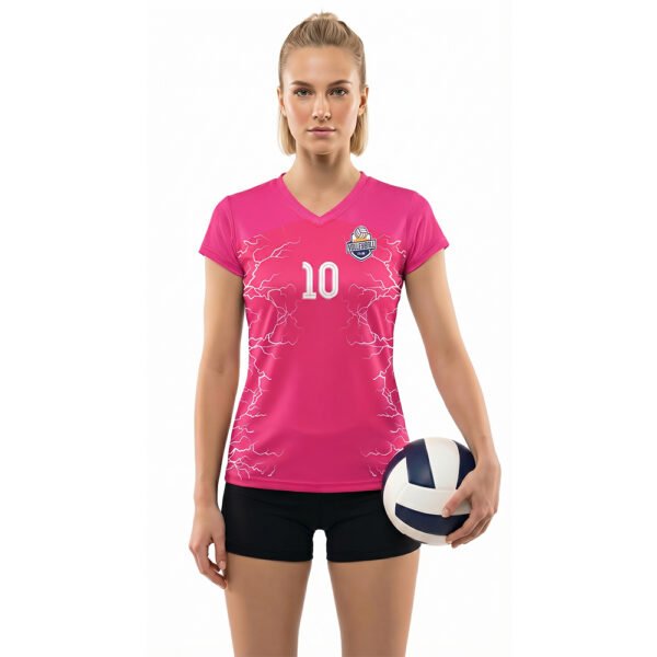 Pembe ve Beyaz - Desenli Voleybol Forması Önden Görünüm