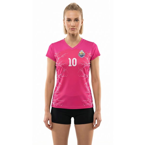 Pembe ve Beyaz - Desenli Voleybol Forması Önden Görünüm
