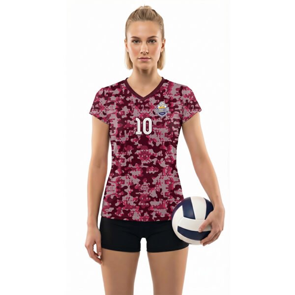 Bordo ve Pembe - Askeri Desenli Voleybol Forması Önden Görünüm