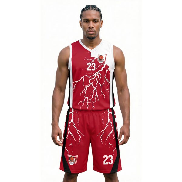 Kırmızı Beyaz - Desenli Basketbol Forması Önden Görünüm
