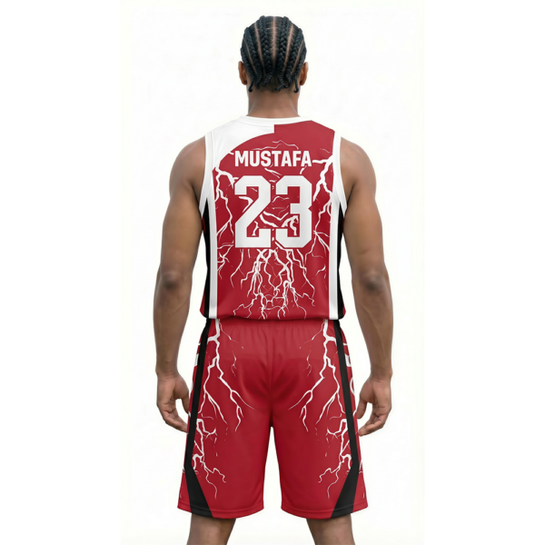 Kırmızı Beyaz - Desenli Basketbol Forması Arkadan Görünüm