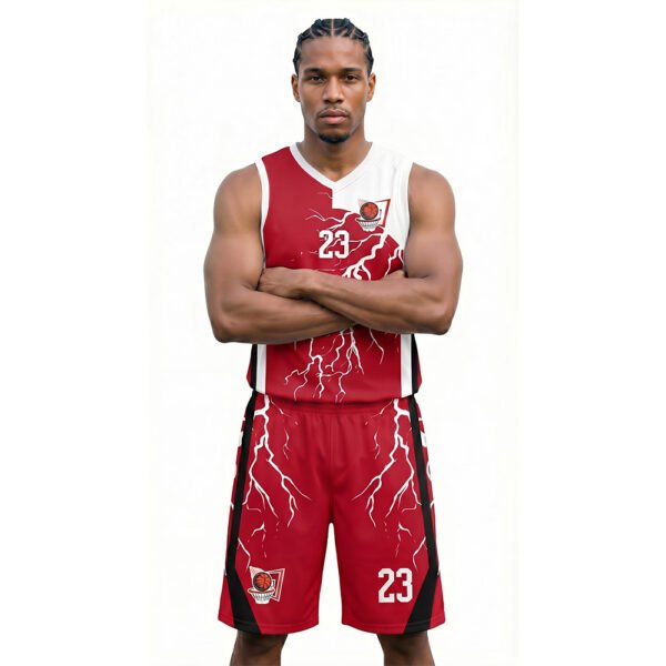 Kırmızı Beyaz - Desenli Basketbol Forması Önden Görünüm
